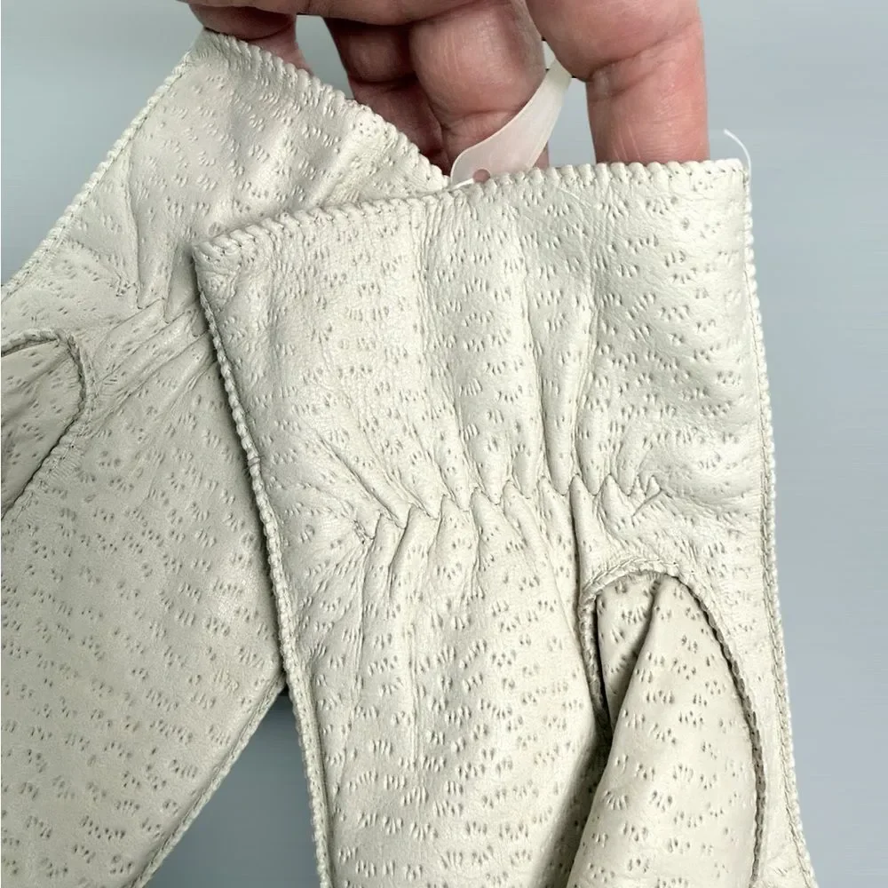 New Aris Ivory Gloves Buckaroo Perforated Leather Faux Fur Lining size M Vintage